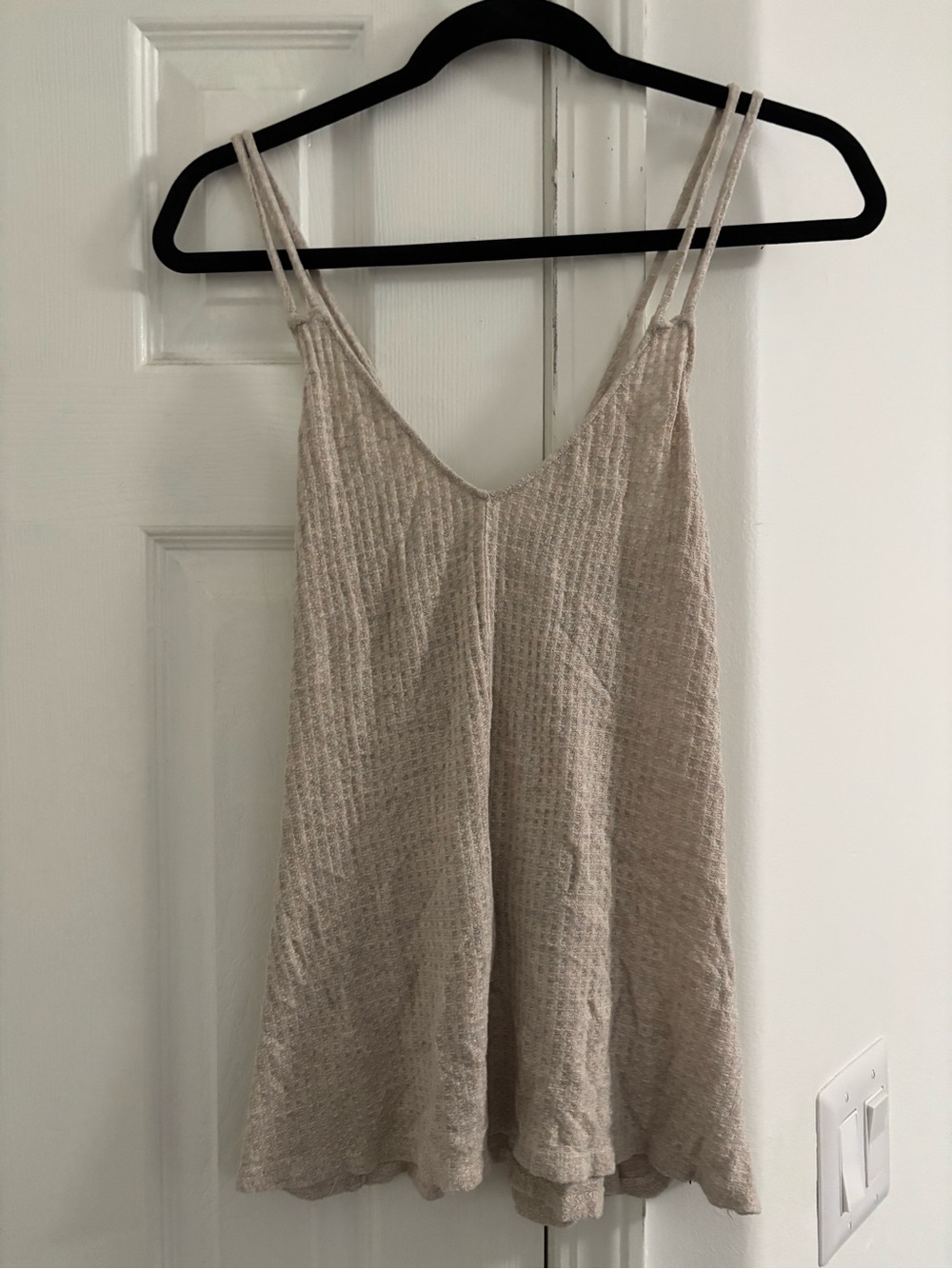Textured Double-Strap Beige Tank Top